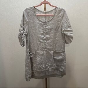 Lungo L’arno Made in Italy 100% Linen Light Gray Tunic Top Medium